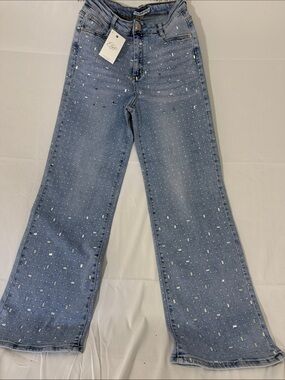 New Nina Rossi Light Blue Wide-Leg Embellished Jeans - Unknown Brand